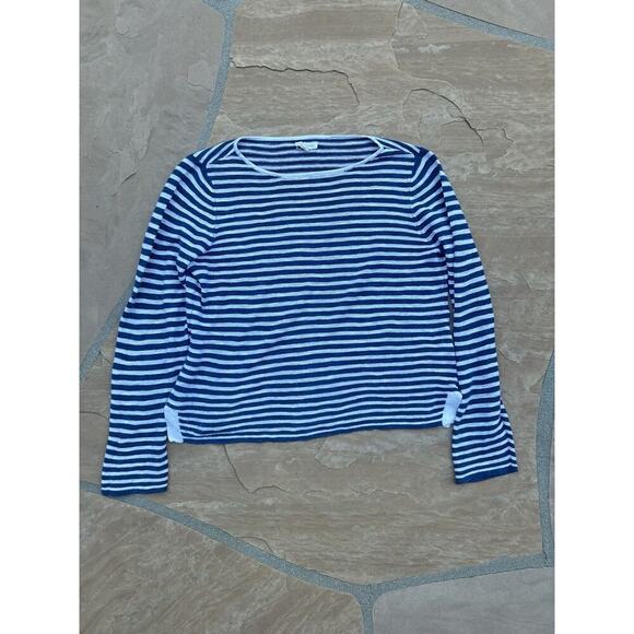 Eileen Fisher Sweater Size Medium Organic Linen Cotton Blend Striped Blue - Picture 1 of 4